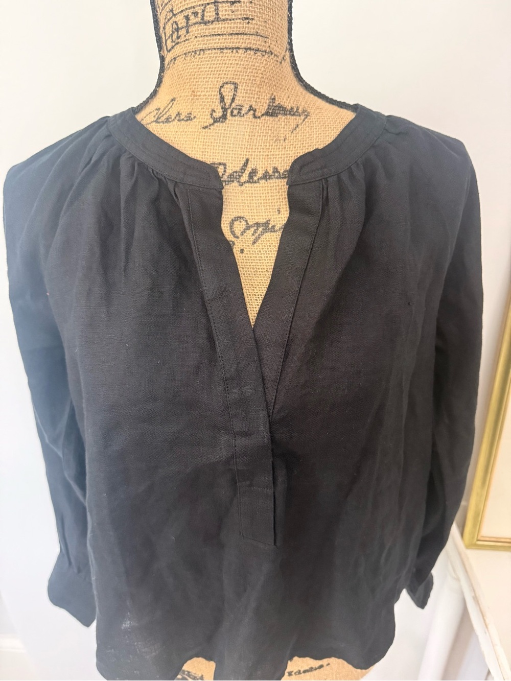 J. Crew Cabana Black Linen Popover Top Sz XS - Picture 4 of 11